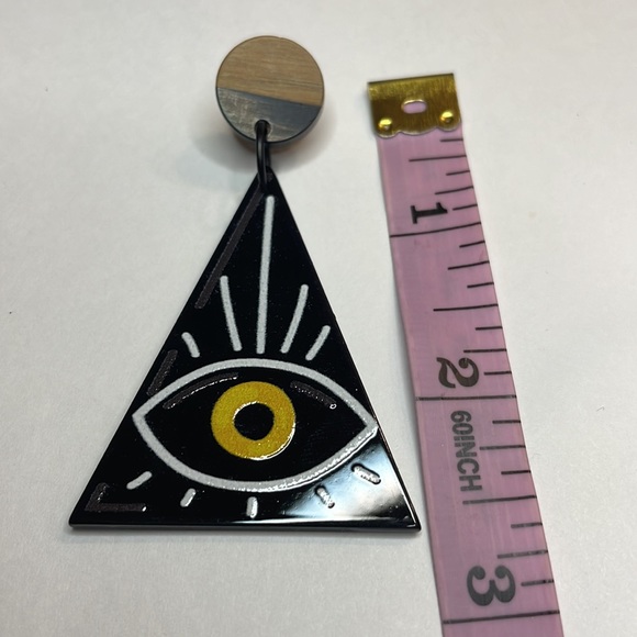 Black Triangle Evil Eye Earrings - Picture 3 of 5